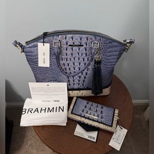 Brahmin Large Duxbury in Washed Indigo La Plaz & matching Ady Wallet